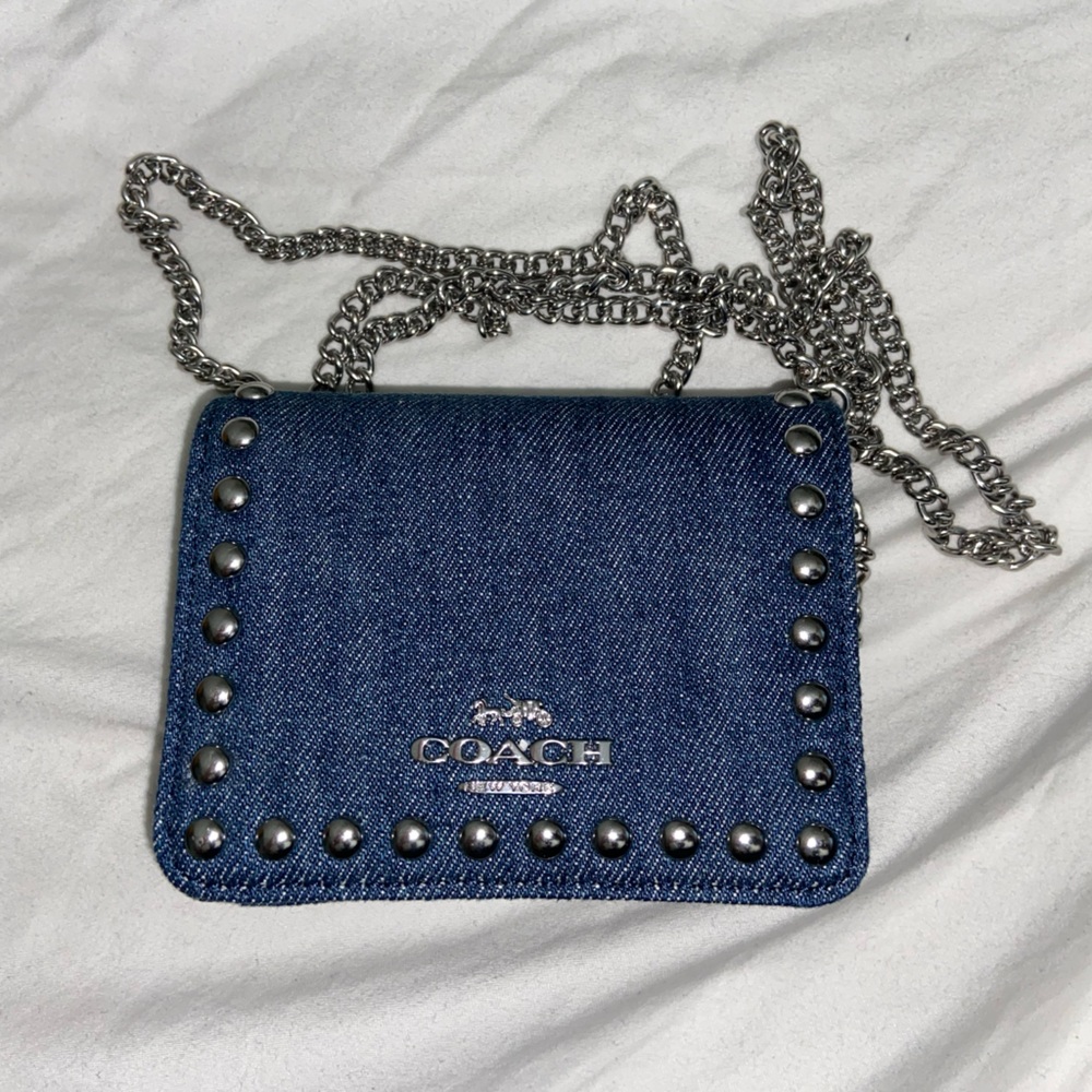 COACH Denim Mini Wallet On A Chain With Rivets